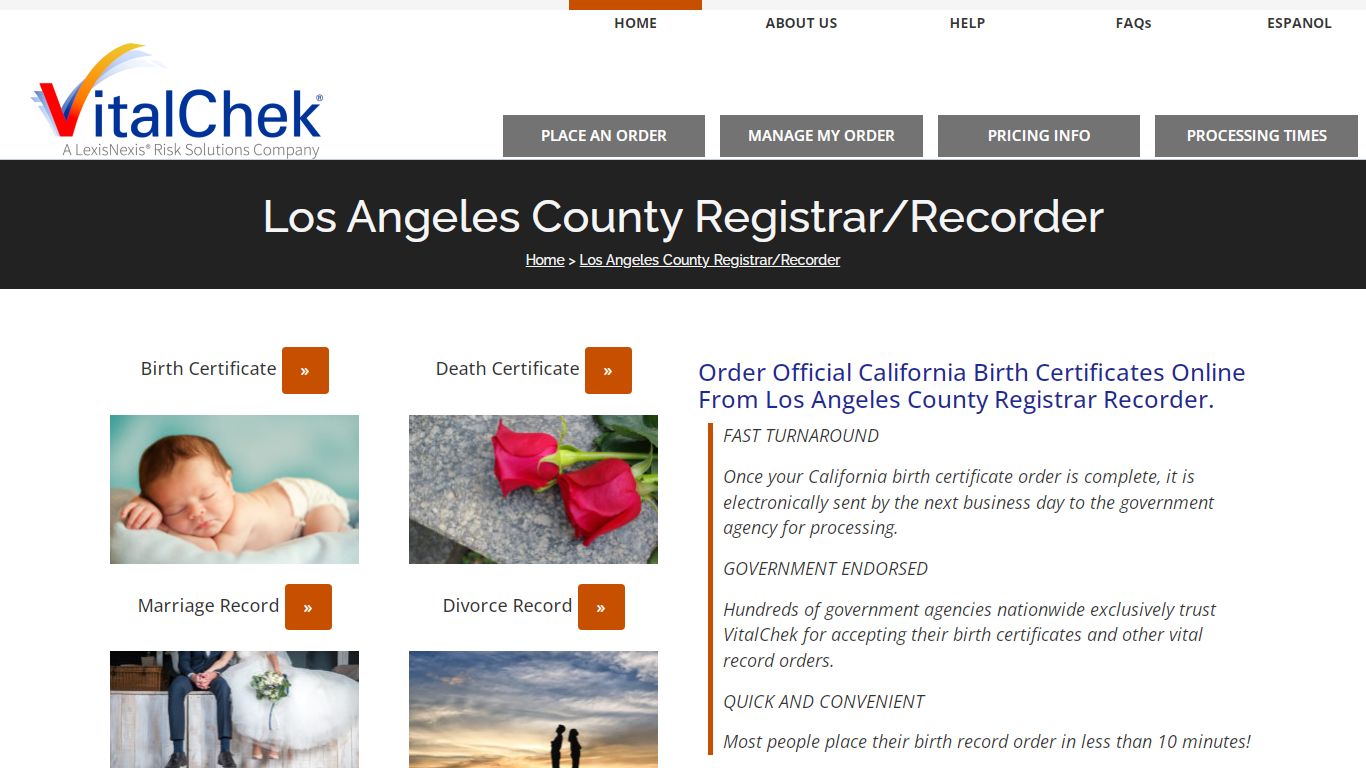 Los Angeles County (CA) Birth Certificates | Order Records - VitalChek